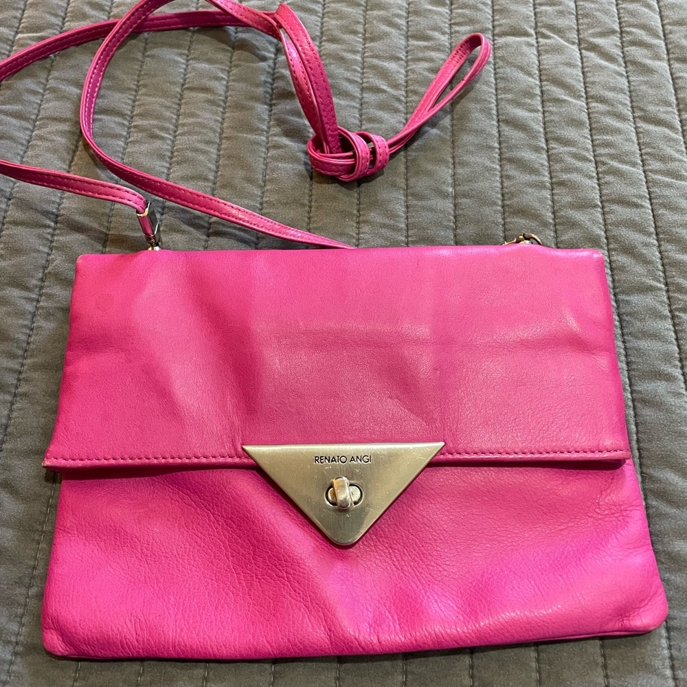 Renato Angi Venezia Italy Pink Leather Envelope Crossbody Clutch Handbag Bag